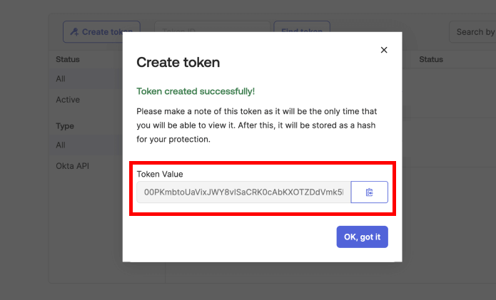 copy the token value