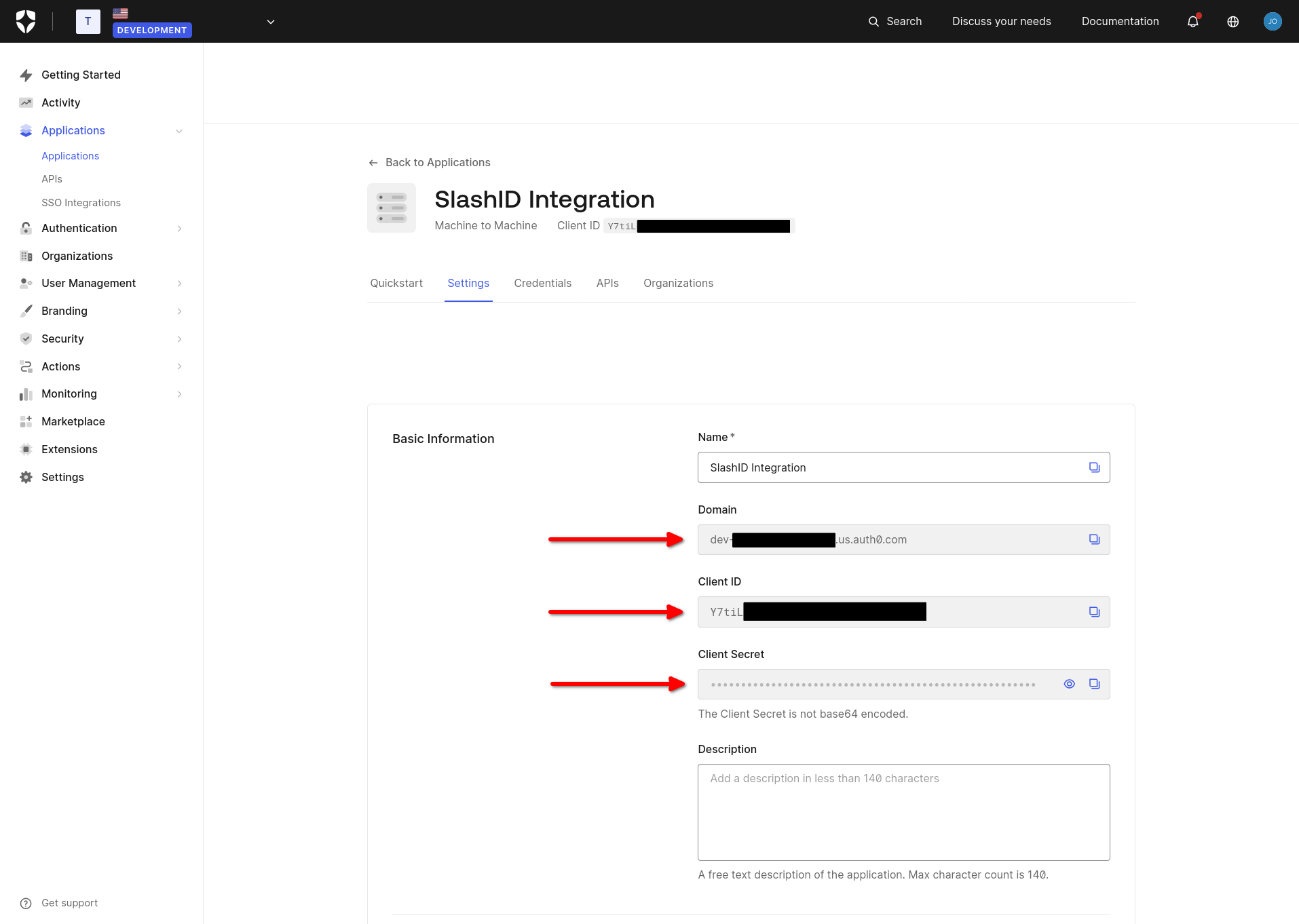 Copy the application&#39;s credentials.