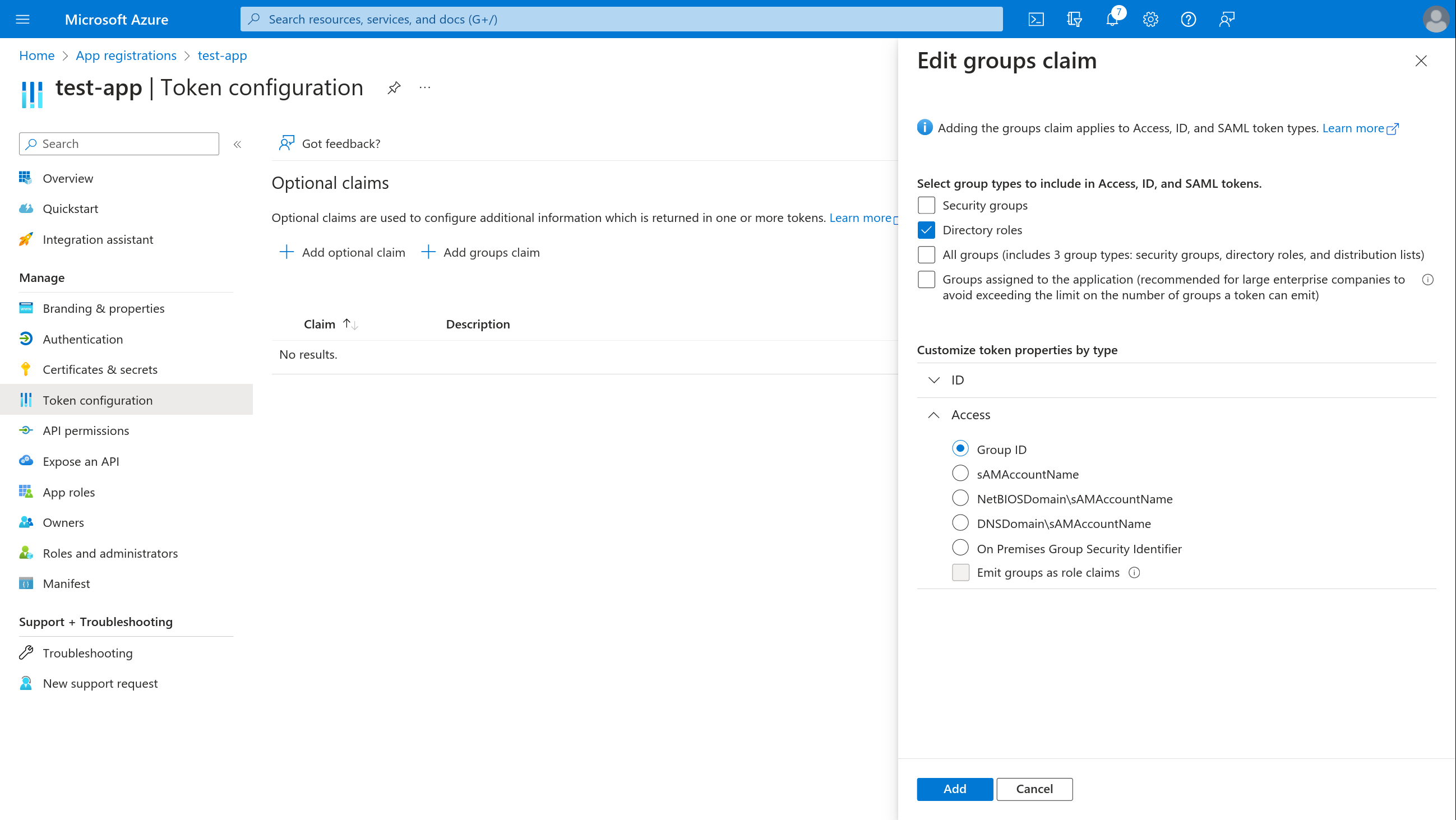 Azure groups in Access tokens