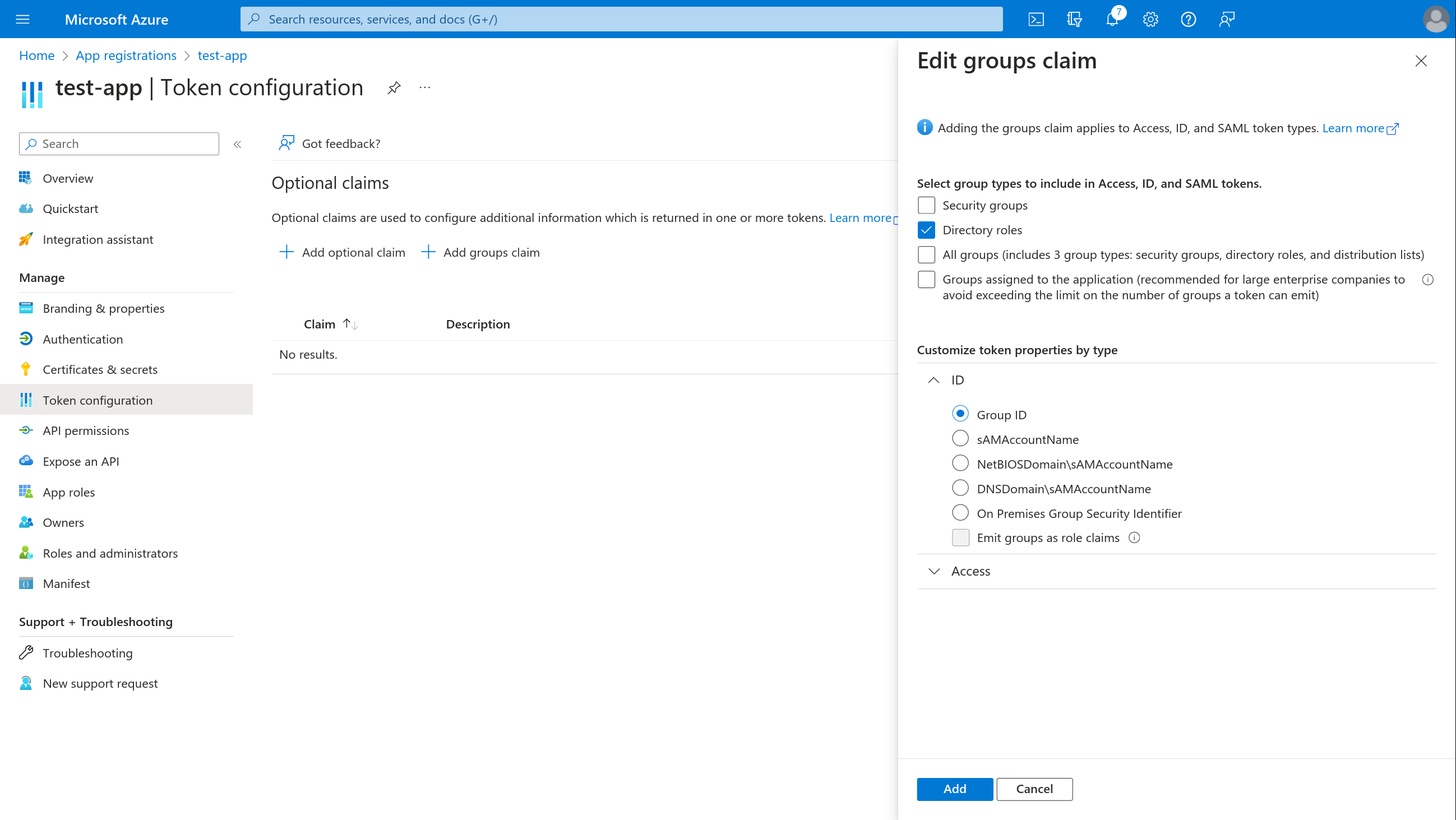 Azure groups in ID tokens