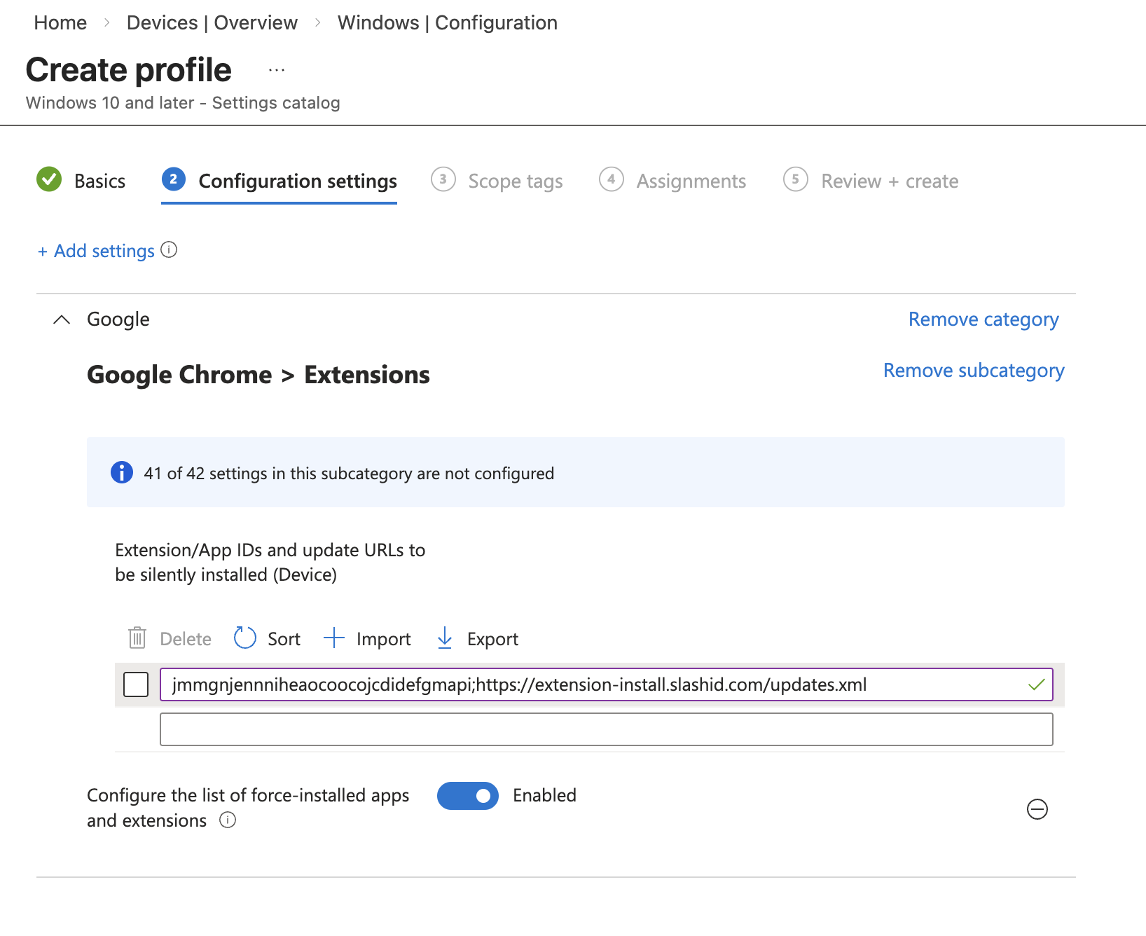 Microsoft Intune - Configuration settings