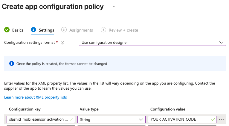 Microsoft Intune - Configuration settings