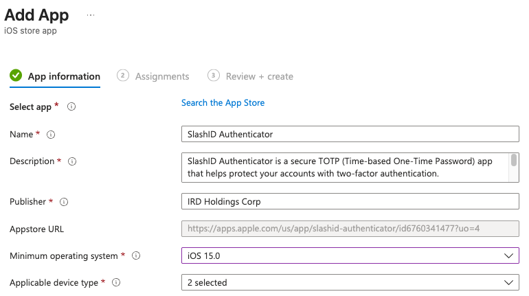 Microsoft Intune - Add iOS store app