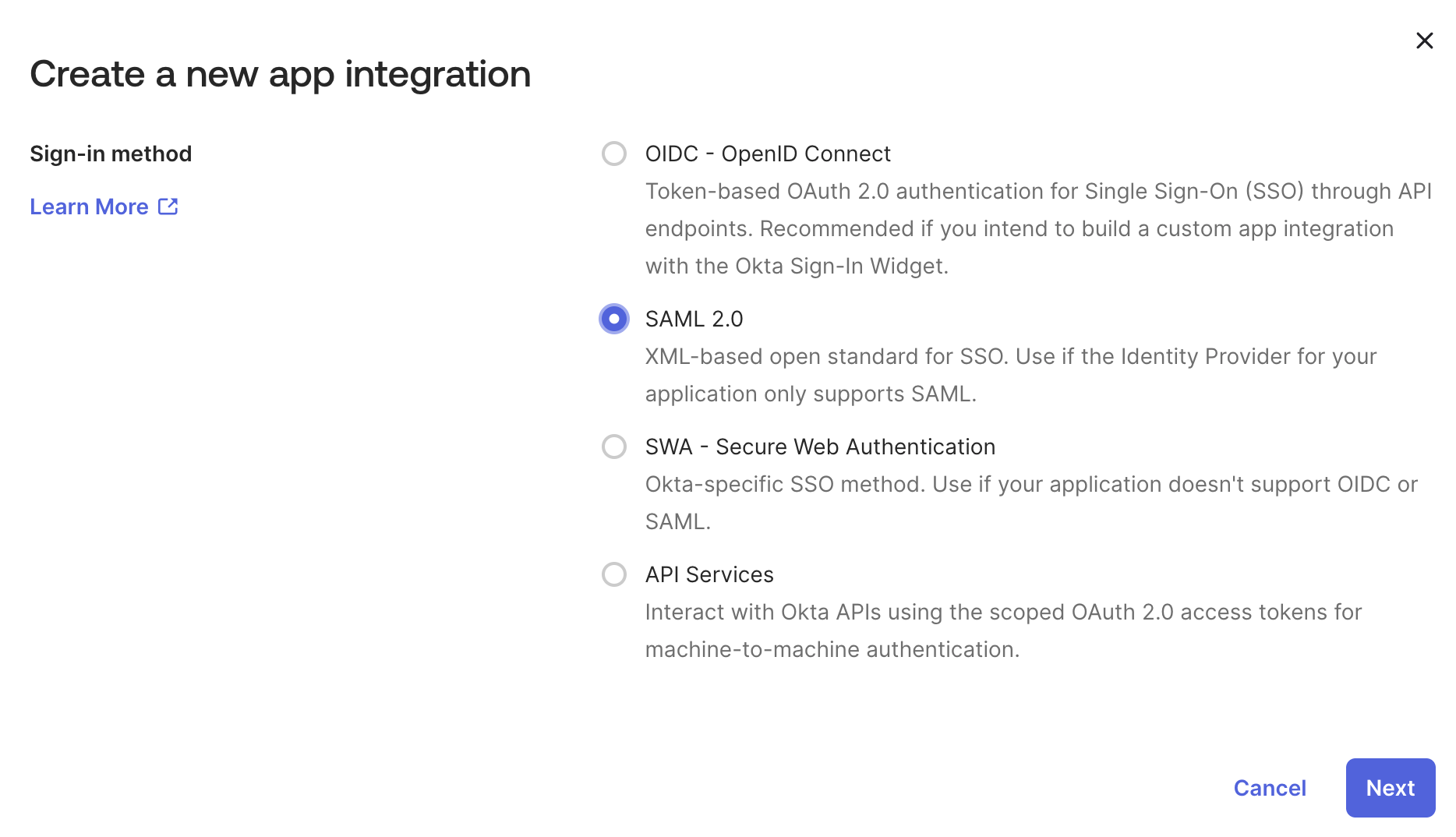 Okta - Create new app integration